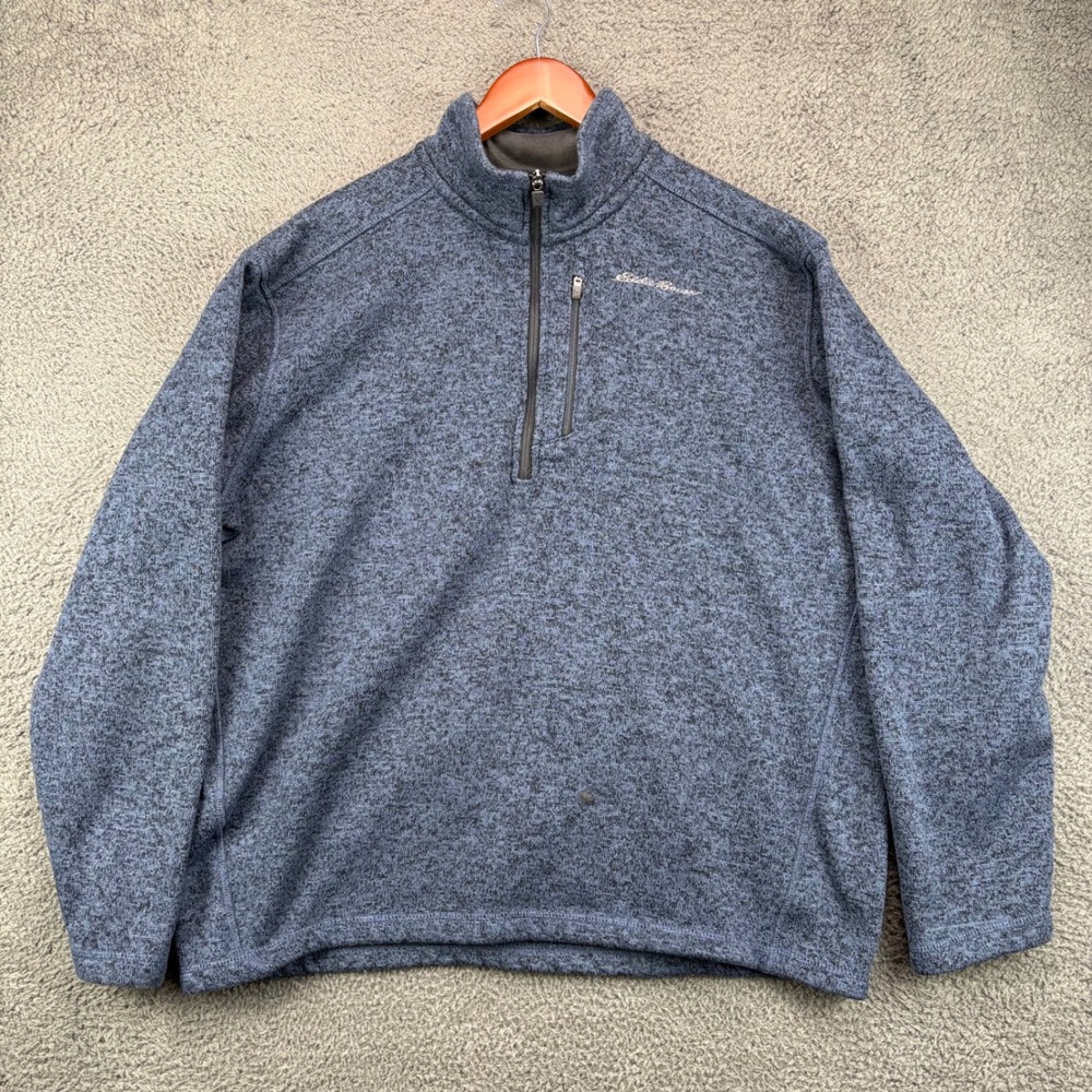 Eddie Bauer Mens‎ Large Blue Marled Fleece Quarter Zip Pullover Sweater Jacket